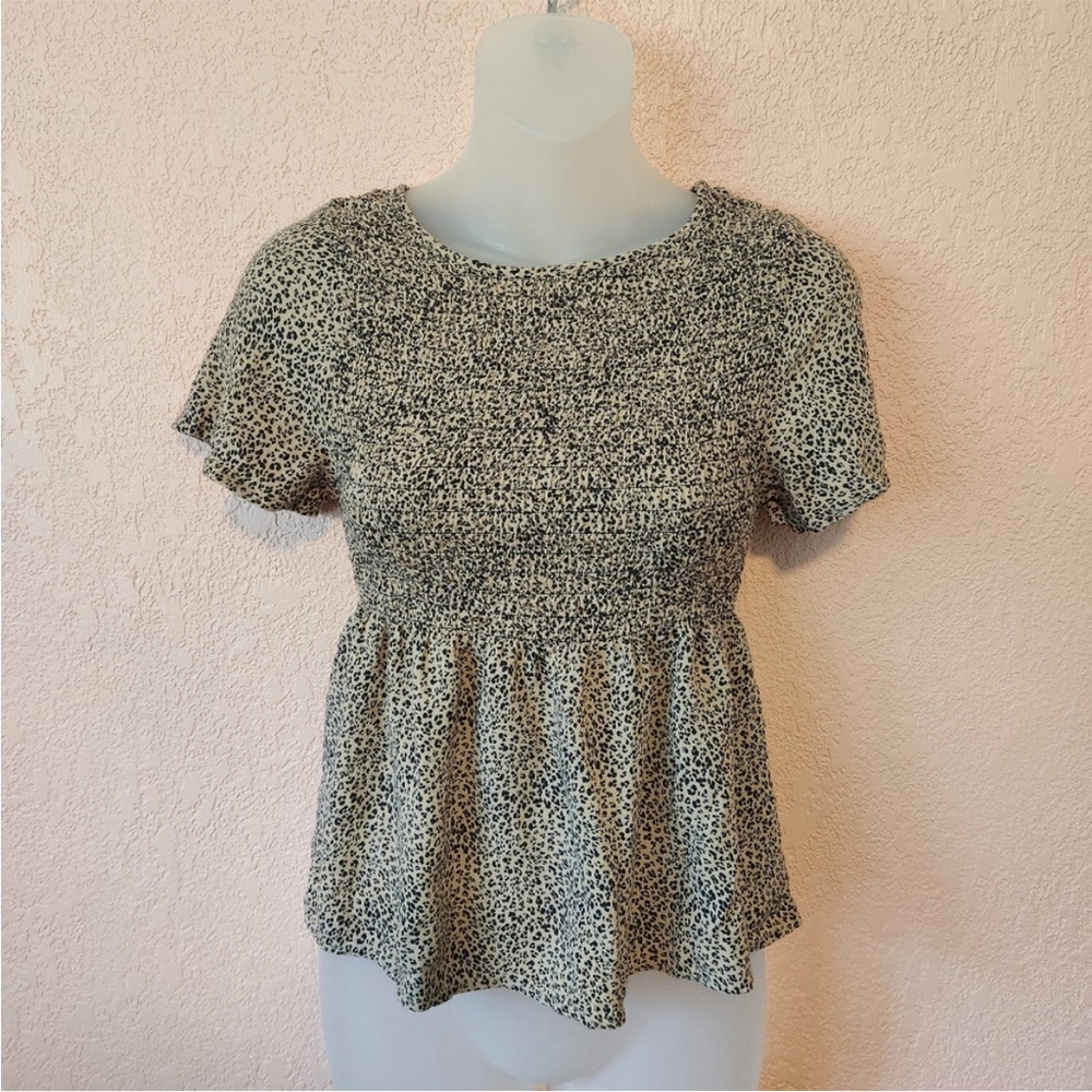 Urban Romantics Smocked Babydoll Cheetah Print Blouse
